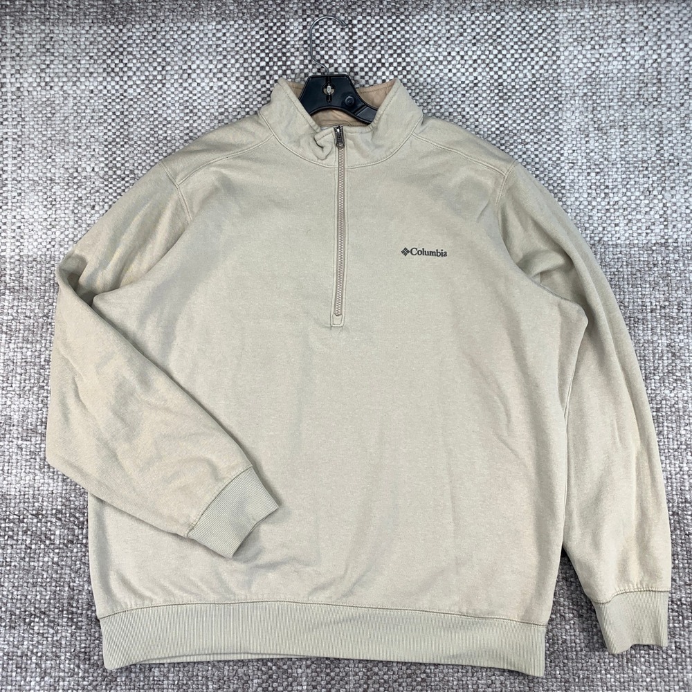 Columbia Pullover Mens L Tan Quarter Zip Cotton Blend Fleece XM6174